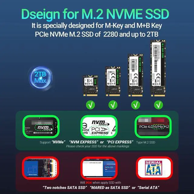 Alt view image 4 of 6 - M.2 Enclosure USB 3.2 Gen 2 10Gbps M.2 NVMe SSD Enclosure NVME PCI-E M-Key External SSD Enclosure Support UASP Trim (Fits only NVMe PCIe 2242/2260/2280 JMS583A3)