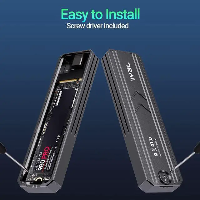 Alt view image 5 of 6 - M.2 Enclosure USB 3.2 Gen 2 10Gbps M.2 NVMe SSD Enclosure NVME PCI-E M-Key External SSD Enclosure Support UASP Trim (Fits only NVMe PCIe 2242/2260/2280 JMS583A3)