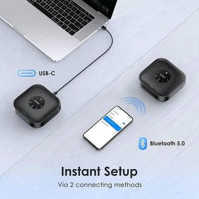 Alt view image 4 of 7 - Conference Speakerphone M0 Plus, 4 AI Mics 360° Voice Pickup, Noise Reduction, USB C Speaker, Bluetooth Conference Speaker for 8 People w/Daisy Chain for 16 Compatible with Leading Software