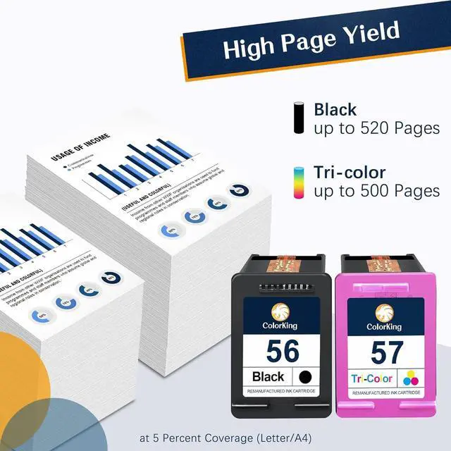 Alt view image 3 of 7 - ColorKing Remanufactured Ink Cartridges Replacement  Ink 56 57 Combo Pack for Deskjet 5550 5650 5150 Photosmart 7350 7260 7450 7550 7660 7760 7960 PSC 2210 Printer2 Pack, 1 Black 1 Color