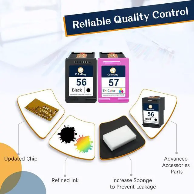 Alt view image 5 of 7 - ColorKing Remanufactured Ink Cartridges Replacement  Ink 56 57 Combo Pack for Deskjet 5550 5650 5150 Photosmart 7350 7260 7450 7550 7660 7760 7960 PSC 2210 Printer2 Pack, 1 Black 1 Color
