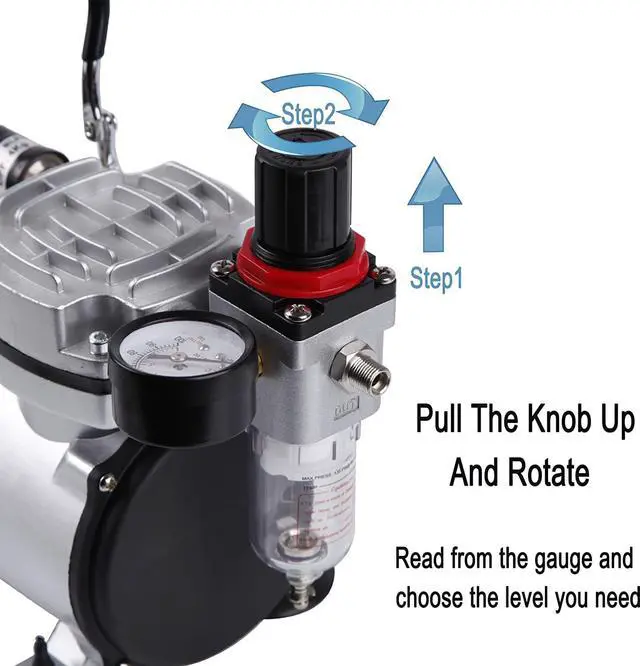 Alt view image 4 of 7 - Airbrush Kit With Compressor AS18-2K Basic Start Kit With Air Hose, Cleaning Brushes, and Test Paints for Hobby, Body Tattoo, Model painting, Automotive Graphic, Make-up