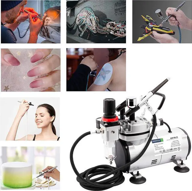 Alt view image 7 of 7 - Airbrush Kit With Compressor AS18-2K Basic Start Kit With Air Hose, Cleaning Brushes, and Test Paints for Hobby, Body Tattoo, Model painting, Automotive Graphic, Make-up