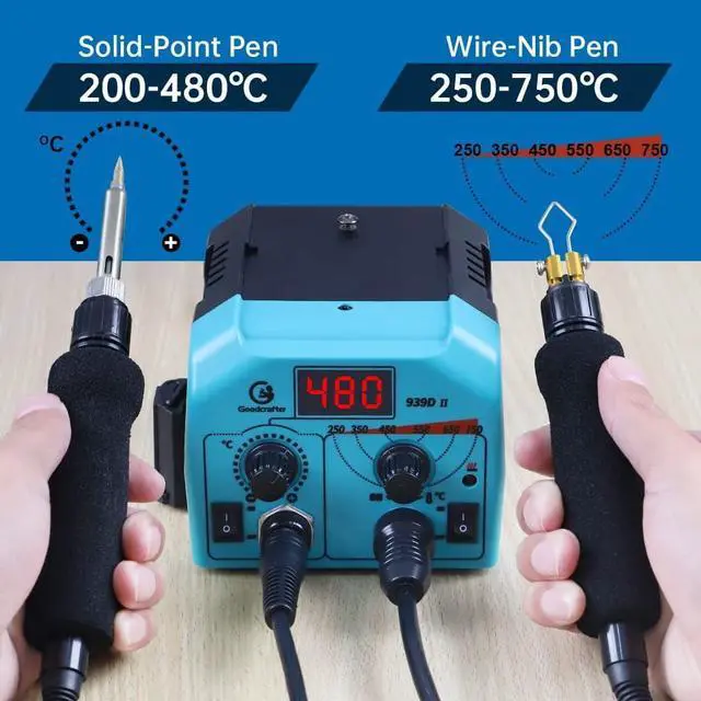 Alt view image 2 of 7 - Pyrography Pen 2-IN-1 Wood Burning Kit 101-IN-1,200~480°C (withTemp Display)/Wire-Nib 250~750°C Temp adjustable with 20 Nibs,53 Solid Points,12 Stencils and 15 Wood Chip(Christmas gift