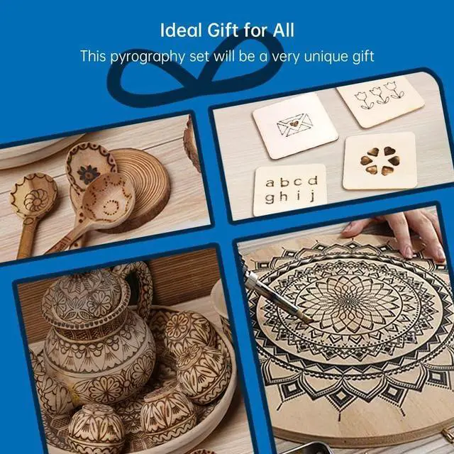 Alt view image 6 of 7 - Pyrography Pen 2-IN-1 Wood Burning Kit 101-IN-1,200~480°C (withTemp Display)/Wire-Nib 250~750°C Temp adjustable with 20 Nibs,53 Solid Points,12 Stencils and 15 Wood Chip(Christmas gift