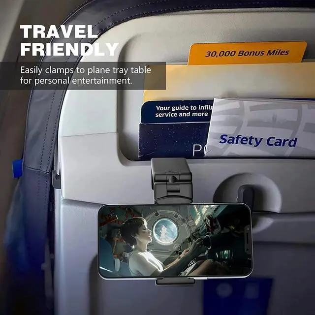 Alt view image 4 of 7 - Airplane Phone Holder Mount Universal in Flight Hands Free Viewing with Multi-Directional Dual 360 Degree Rotation (Black/Black)