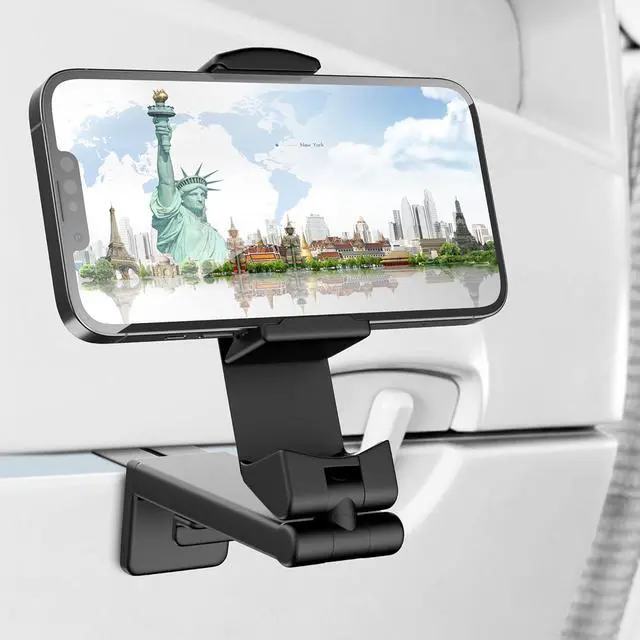 Alt view image 7 of 7 - Airplane Phone Holder Mount Universal in Flight Hands Free Viewing with Multi-Directional Dual 360 Degree Rotation (Black/Black)