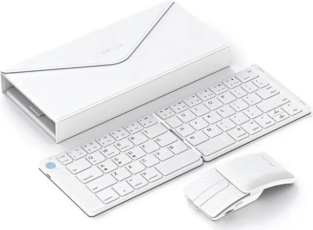 Main image of Wireless Foldable Portable Keyboard Mouse Combo: Bluetooth Ultra Slim Travel Keyboard and 2-in-1 Sliding Mouse with Protective Stand Case, Multi-Device Compatible with iPad iMac iPhone Windows Android
