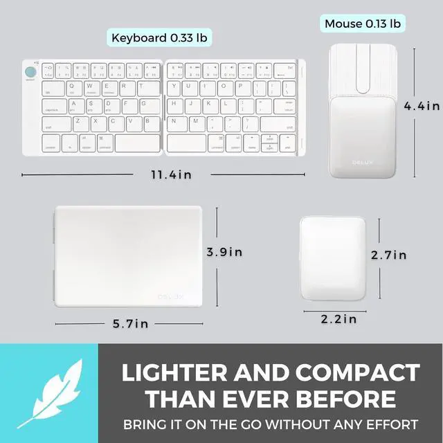 Alt view image 6 of 6 - Wireless Foldable Portable Keyboard Mouse Combo: Bluetooth Ultra Slim Travel Keyboard and 2-in-1 Sliding Mouse with Protective Stand Case, Multi-Device Compatible with iPad iMac iPhone Windows Android