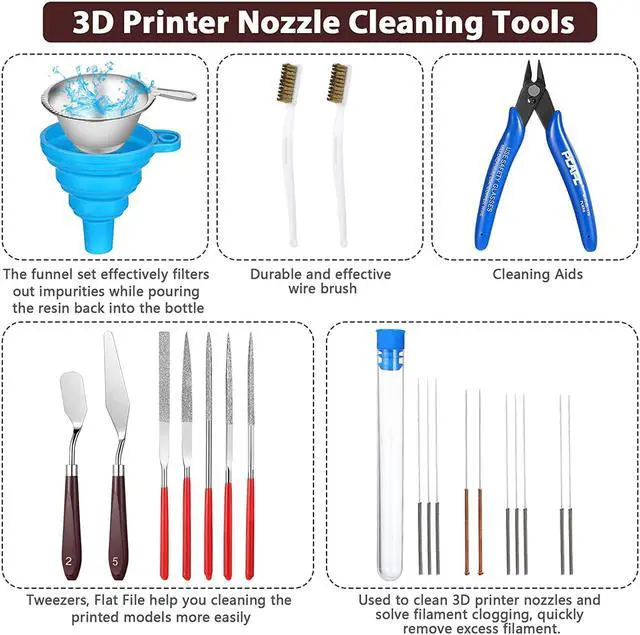 Alt view image 5 of 7 - 25 Pcs 3D Printer Tools Kit 3D Printing Accessories Include 2 Wire Brush 1 Putty Knife 1 Plastic Shovel 5 Diamond Files 2 Tweezer 10 Needles 1 Plier 1 Funnel 2 Scraper for Cleaning Removing Finishing