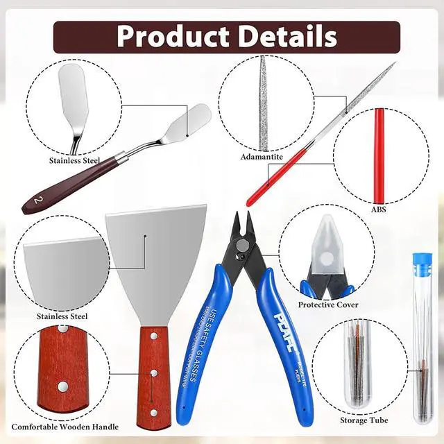 Alt view image 6 of 7 - 25 Pcs 3D Printer Tools Kit 3D Printing Accessories Include 2 Wire Brush 1 Putty Knife 1 Plastic Shovel 5 Diamond Files 2 Tweezer 10 Needles 1 Plier 1 Funnel 2 Scraper for Cleaning Removing Finishing