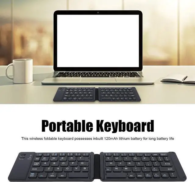 Alt view image 2 of 7 - PUSOKEI Foldable Keyboard, Folding Keyboard Portable Keyboard Foldable Keyboard BT3.0 Fast Typing Silent 120mAh Battery Compact Size Wide Compatibility Mini Wireless Keyboard(Black)