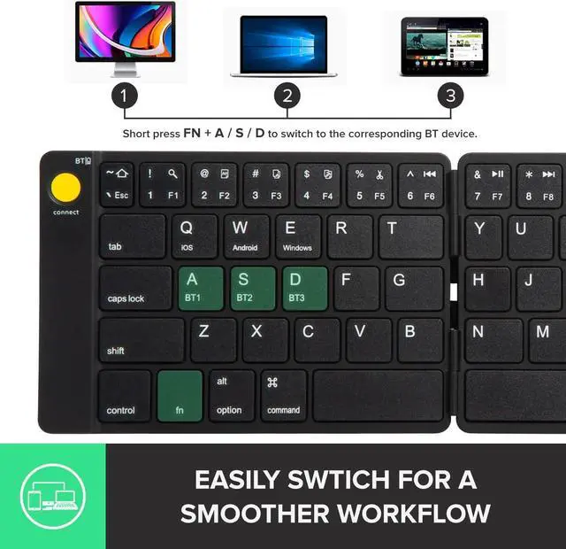 Alt view image 6 of 7 - DELUX Wireless Keyboard Mouse Combo with Protective Case, Foldable Bluetooth Keyboard, 2-in-1 Sliding Mouse with Remote Clicker and Pointer