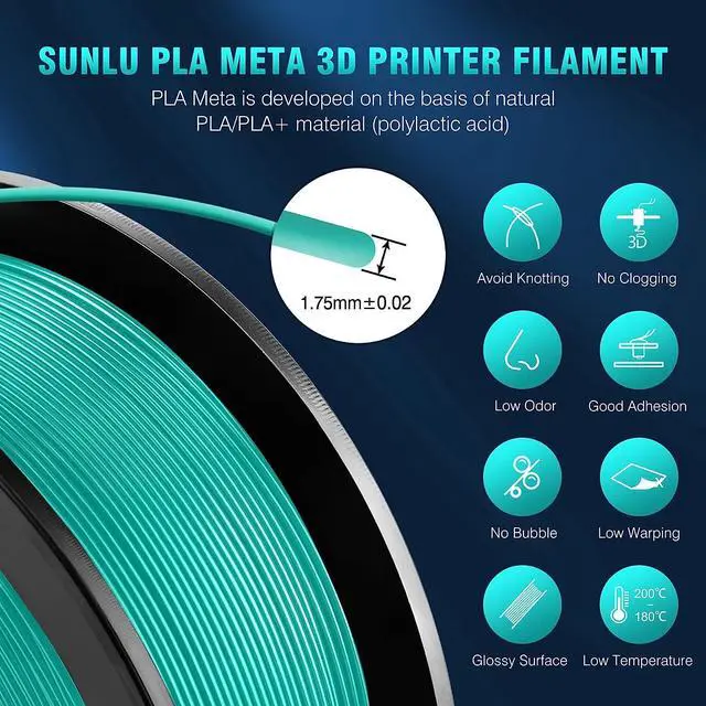 Alt view image 3 of 7 - SUNLU High Speed PLA Meta Filament, 1KG PLA 3D Printer Filament 1.75mm, Tougher Neatly Wound 3D Filament, Dimensional Accuracy +/- 0.02 mm, Fits for Most FDM 3D Printers, 1KG Spool(2.2lbs), Black