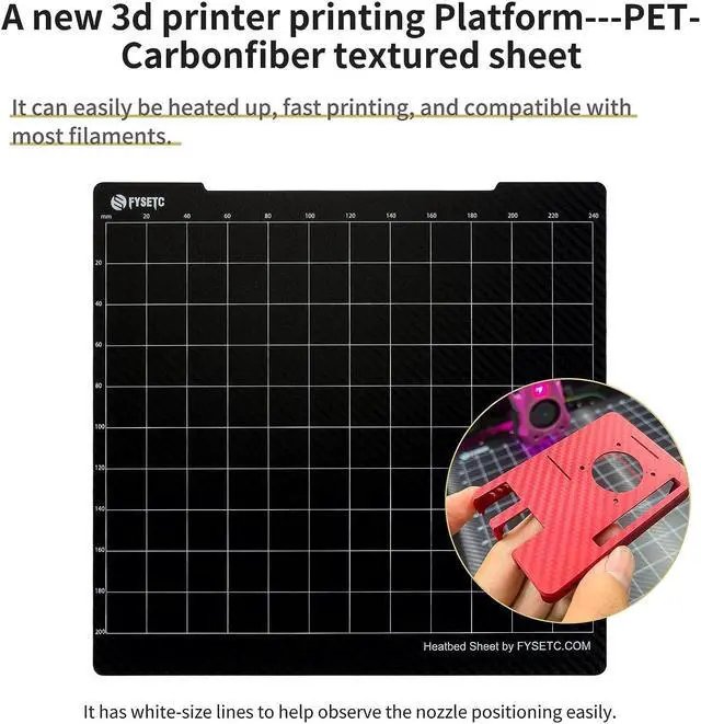 Alt view image 2 of 5 - FYSETC Prusa Build Plate MK52 MK3S+ MK4 Spring Steel Surface: Textured PEI - PET-CF Double-Sided Flexible PEI Sheet 253.8x241mm Hot Bed Cover for Filament PLA ABS for MK2 MK2.5 MK3 MK3S 3D Printer