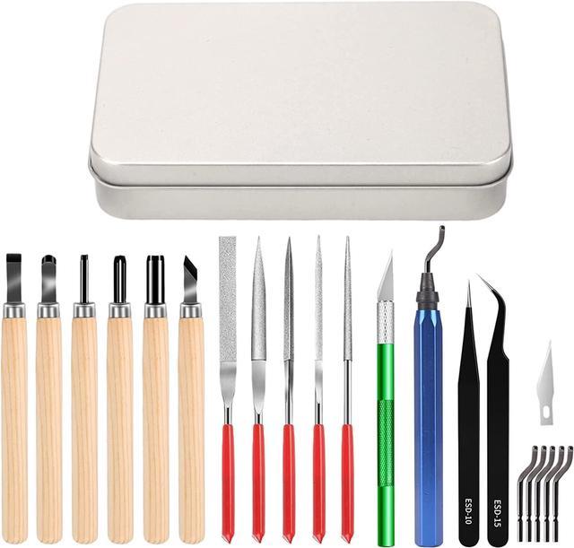 Miluosong 25pcs Precision Hobby Craft Set 3D Printer Tool Box with Exacto  Knife,hand File,Deburring Tool, Carving Knife Suitable for sanding,  carving, modeling, cutting, scraping 