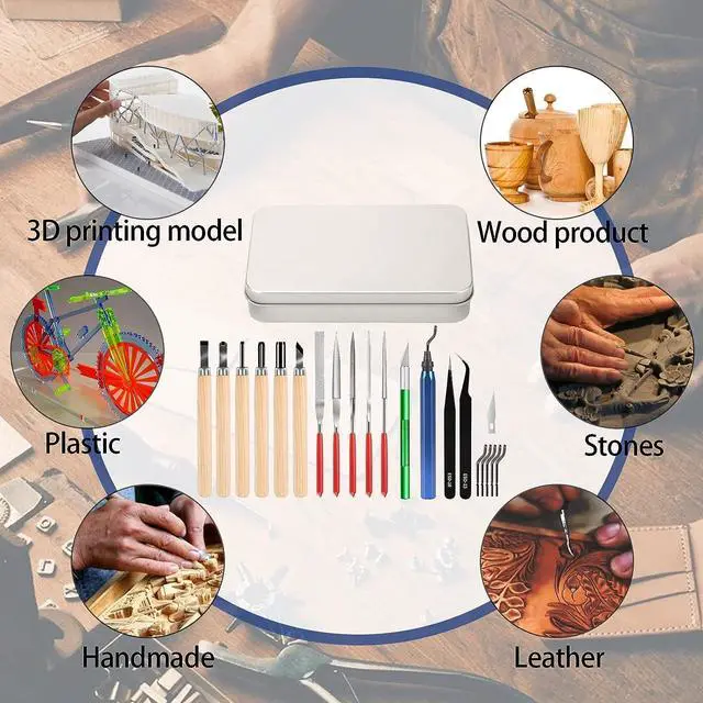 Alt view image 7 of 7 - Miluosong 25pcs Precision Hobby Craft Set 3D Printer Tool Box with Exacto Knife,hand File,Deburring Tool, Carving Knife Suitable for sanding, carving, modeling, cutting, scraping