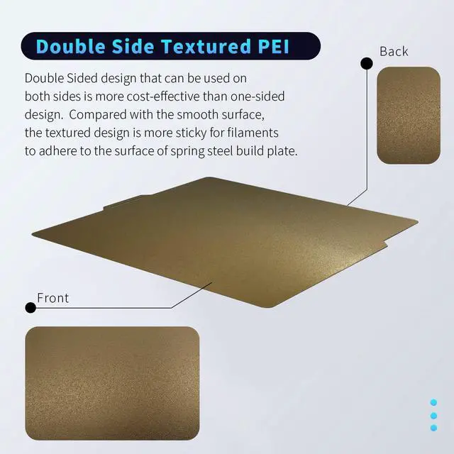 Alt view image 3 of 6 - Double Sided for Bambu Lab X1/X1C/X1E/P1P/P1S/A1 Build Plate PEI Sheet Heated Bed Spring Steel Flexible Platform 257.5x257.5 mm Textured Board for 3D Printer