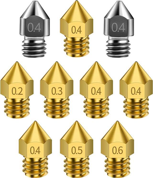 Creality 10 Packs 3D Printer Hardened Steel MK8 Nozzles, Upgraded Tungsten All  Metal Extruder Nozzles 0.2mm, 0.3mm, 0.4mm, 0.5mm, 0.6mm for Creality Ender  3 S1 Pro Ender 3 V2 Ender 3 pro CR-10 