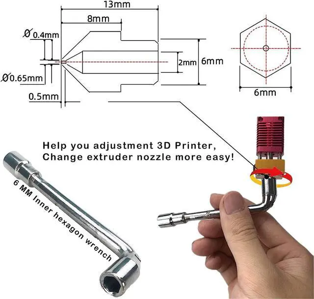 Alt view image 3 of 7 - MK8 Nozzles 25 pcs 0.4mm 3D Printer Brass Nozzles CR-10 Nozzle with DIY Tools and A Ten-Grid Parts Box for CR-8 / CR-10 / Ender 3 / Ender 3S / 5/6 and so on