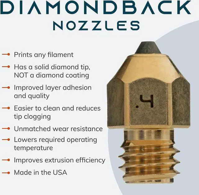 Alt view image 2 of 7 - Diamondback Nozzles  MK8 Compatible  Polycrystalline Solid Diamond Tip 3D Printer Nozzles, Improved Extrusion, Any Filament, Long Life, Wear Resistant, Layer Adhesion, USA Made (0.4mm)