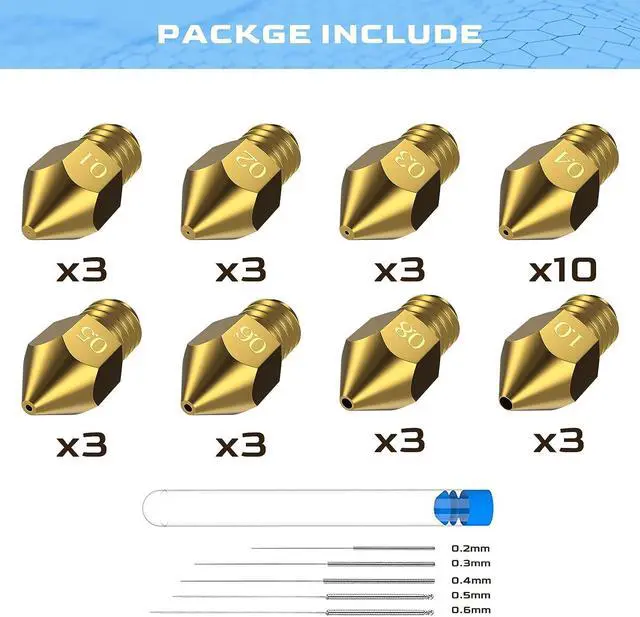 Alt view image 6 of 7 - 31PCS MK8 3D Printer Nozzles Extruder for Ender 3, 0.4mm 0.1 0.2 0.3 0.5 0.6 0.8 1.0mm Nozzles with Cleaning Kit for Ender 3 V2/Pro (1.75mm Filament)