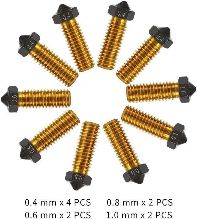 Alt view image 2 of 7 - IdeaFormer-3D 10Pcs Volcano PTFE Nozzles 0.4/0.6/0.8/1.0 Hotend Extruder PTFE Volcano Nozzle for Artillery Genius, Sidewinder X1, X2, for Anycubic Vyper, Kobra Plus/Max, for Flsun V400/Super Racer