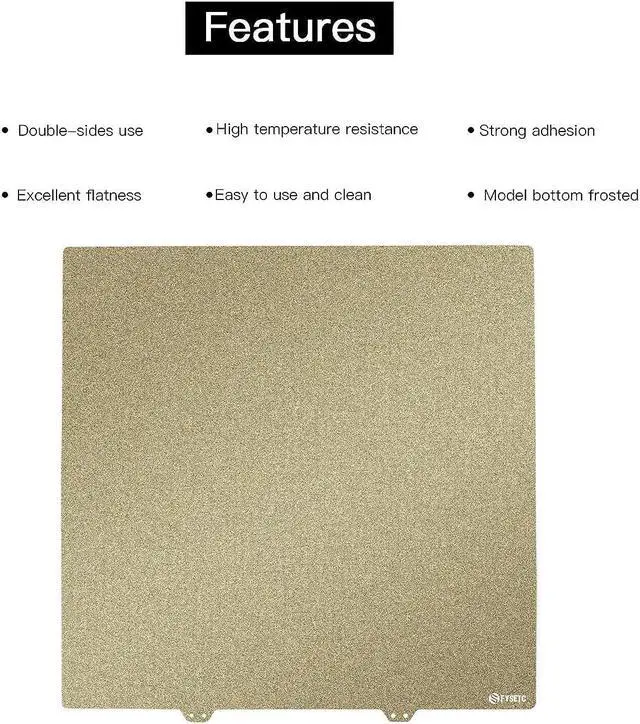 Alt view image 4 of 6 - FYSETC 3D Printing Build Platform CR10 S5 Flexible Spring Steel Sheet 510x510mm/20x20in Double Sided Textured Pei Powder Coated Gold Build Plate with Sticker Base Compatible with CR10 S5