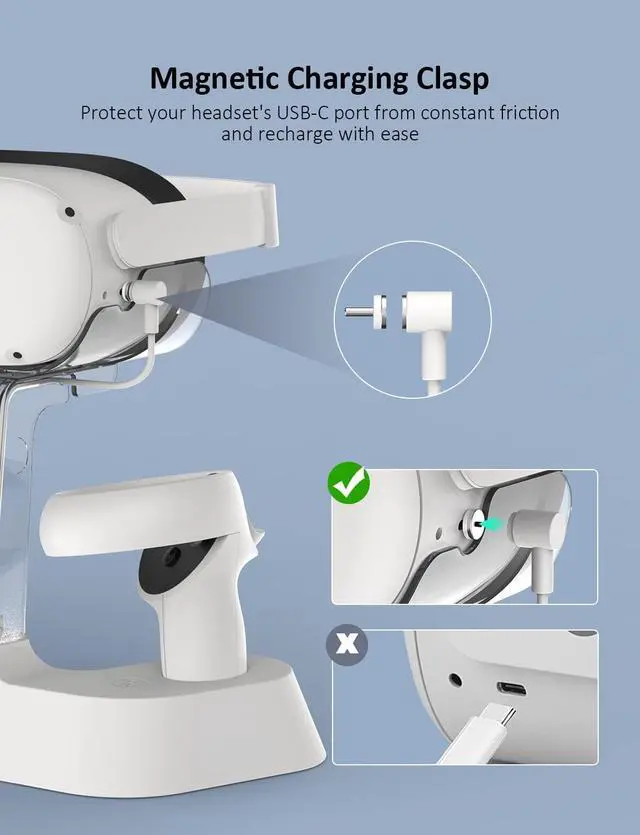 Alt view image 5 of 7 - NexiGo Enhanced Charging Dock with LED Light for Oculus Quest 2, [Support Elite Strap], Headset Display Holder and Controller Mount, 2 Rechargeable Batteries, Magnetic Cable