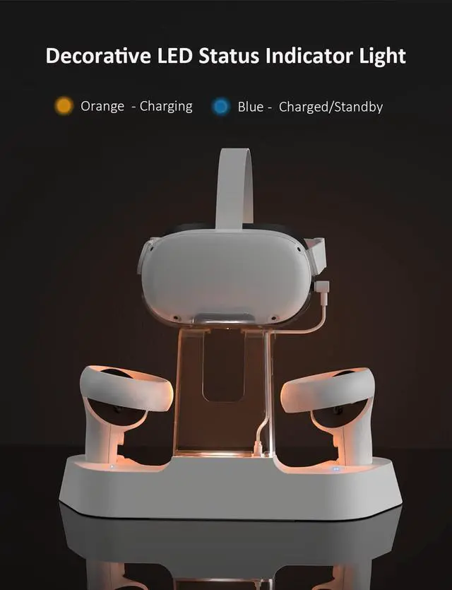 Alt view image 3 of 7 - NexiGo Enhanced Charging Dock with LED Light for Oculus Quest 2, [Support Elite Strap], Headset Display Holder and Controller Mount, 2 Rechargeable Batteries, Magnetic Cable