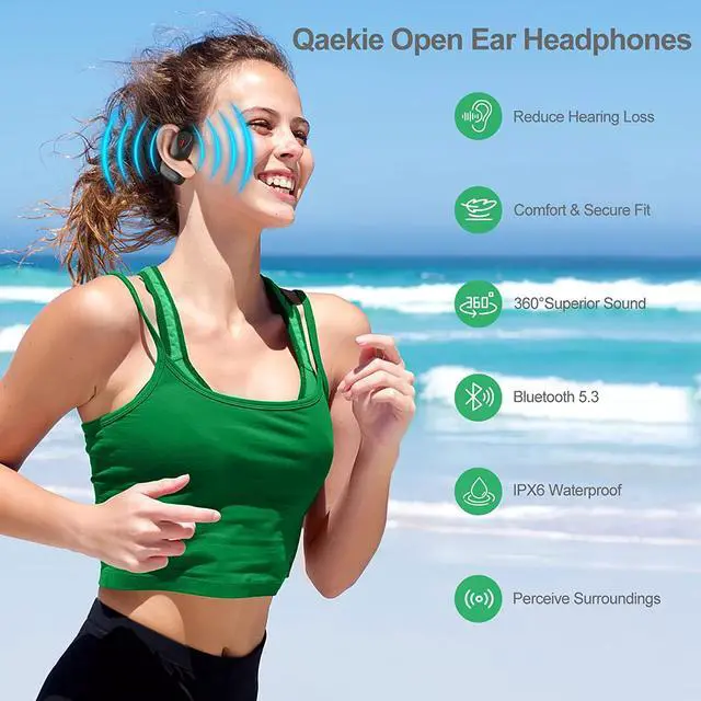 Alt view image 2 of 7 - Qaekie Open Ear Headphones - Bluetooth 5.3 Wireless Headphones with Mic for iPhone & Android, Open Ear Wireless Earbuds Immersive Superior Sound, 40hrs Playtime Waterproof Sport Earbuds for Running