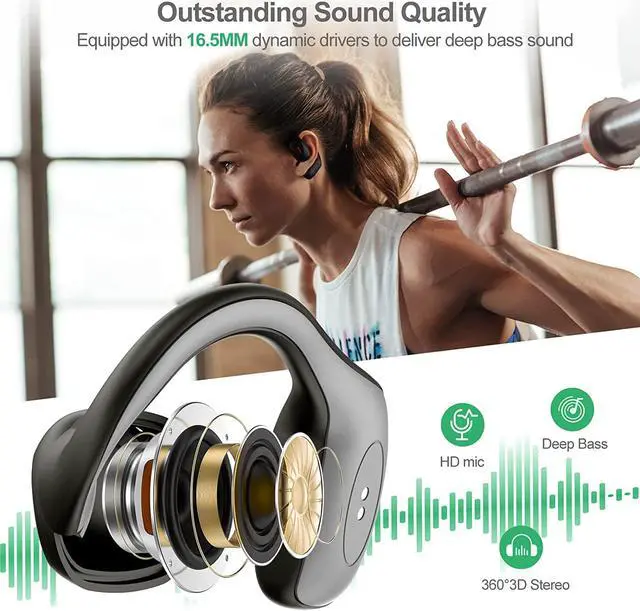 Alt view image 5 of 7 - Qaekie Open Ear Headphones - Bluetooth 5.3 Wireless Headphones with Mic for iPhone & Android, Open Ear Wireless Earbuds Immersive Superior Sound, 40hrs Playtime Waterproof Sport Earbuds for Running