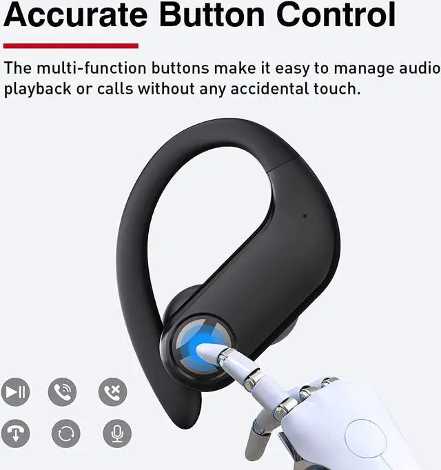 Alt view image 4 of 6 - TRANYA X1 Wireless Earbuds Bluetooth Headphones 66Hrs Playtime with Wireless Charging Case & LED Display, Over-Ear Waterproof Earphones with Earhook, Headset with 4-Mic for Sports Workout Black