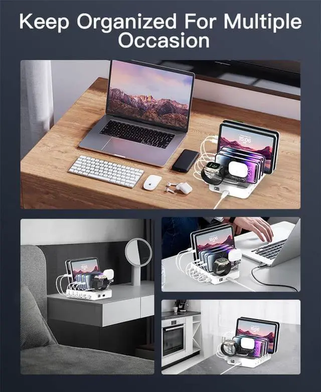 Alt view image 6 of 7 - USB C Charging Station - 81W 6 Port Charger Station with 20W*3 PD USB C Fast Port, 6 Short Cables, Charging Dock Designed for Apple iPhone iPad Android (No Watch Charger)