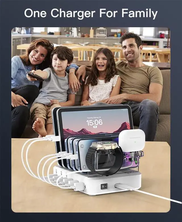 Alt view image 7 of 7 - USB C Charging Station - 81W 6 Port Charger Station with 20W*3 PD USB C Fast Port, 6 Short Cables, Charging Dock Designed for Apple iPhone iPad Android (No Watch Charger)