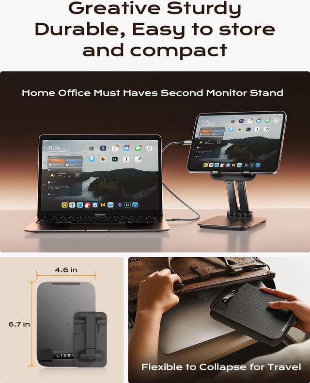 Alt view image 3 of 7 - Tablet Stand for iPad Stand Holder Desk Foldable iPad Pro Holder Portable Monitor Stand Travel Accessories Home Office Desk Accessories for Men Gifts 2024 iPad Tab Kindle iPhone 4-15.9 Black
