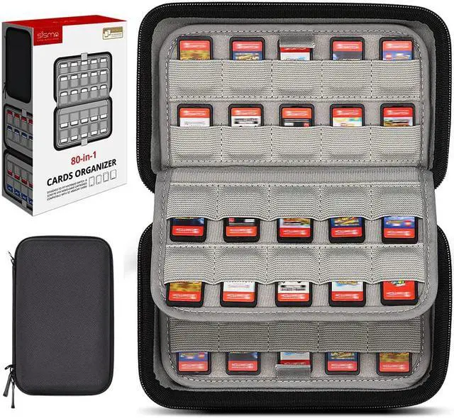 Main image of sisma 80 Switch Game Case Compatible with Nintendo Switch/Switch 2 Games or PS Vita Cartridges, Hard Shell Game Card Holders Organizer Storage Case Carrying Bag Black