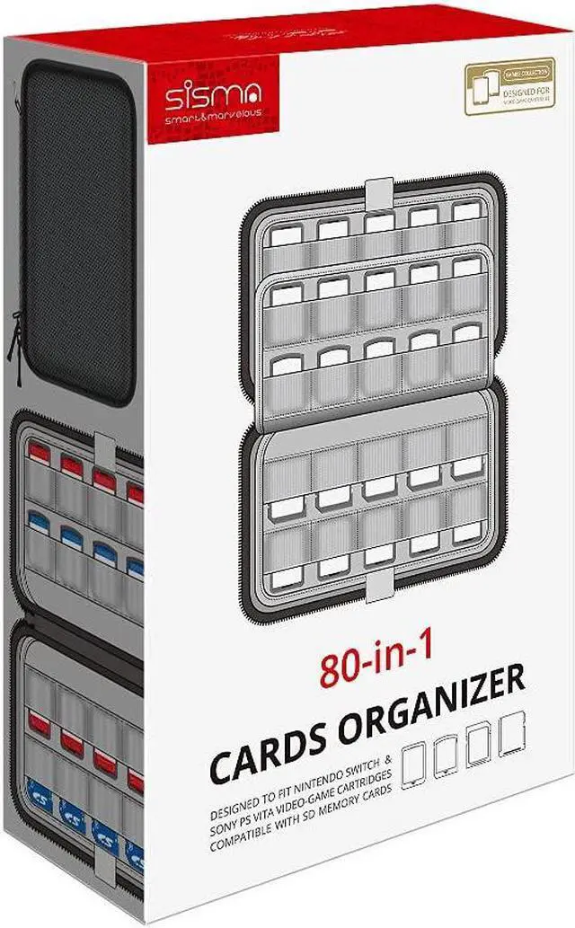 Alt view image 6 of 7 - sisma 80 Switch Game Case Compatible with Nintendo Switch/Switch 2 Games or PS Vita Cartridges, Hard Shell Game Card Holders Organizer Storage Case Carrying Bag Black