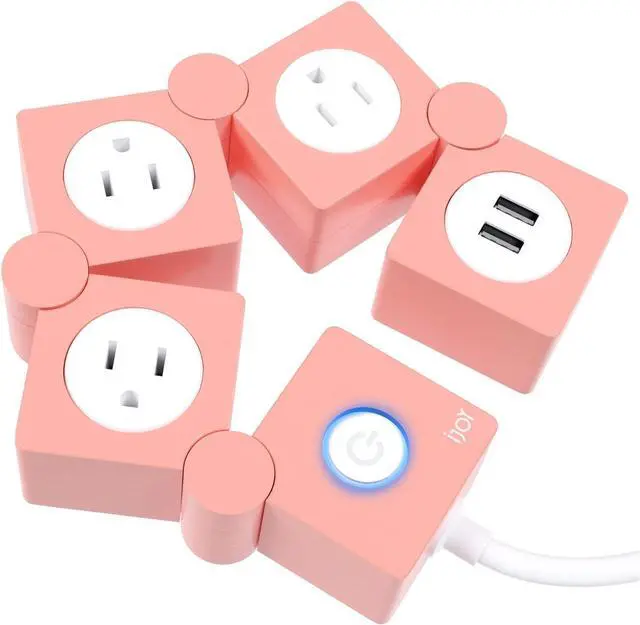 Main image of iJoy Flexible Power Strip - 3 AC Outlets and 2 USB Charging Ports with Pink Extension Cord, Power Strips with Surge Protection, Decorative Surge Protector Outlet Extender for Home, Office, and More