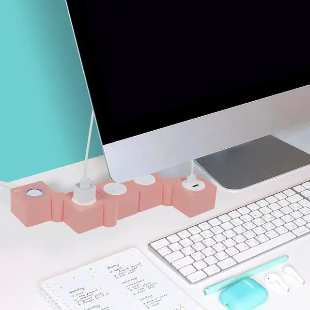 Alt view image 6 of 7 - iJoy Flexible Power Strip - 3 AC Outlets and 2 USB Charging Ports with Pink Extension Cord, Power Strips with Surge Protection, Decorative Surge Protector Outlet Extender for Home, Office, and More