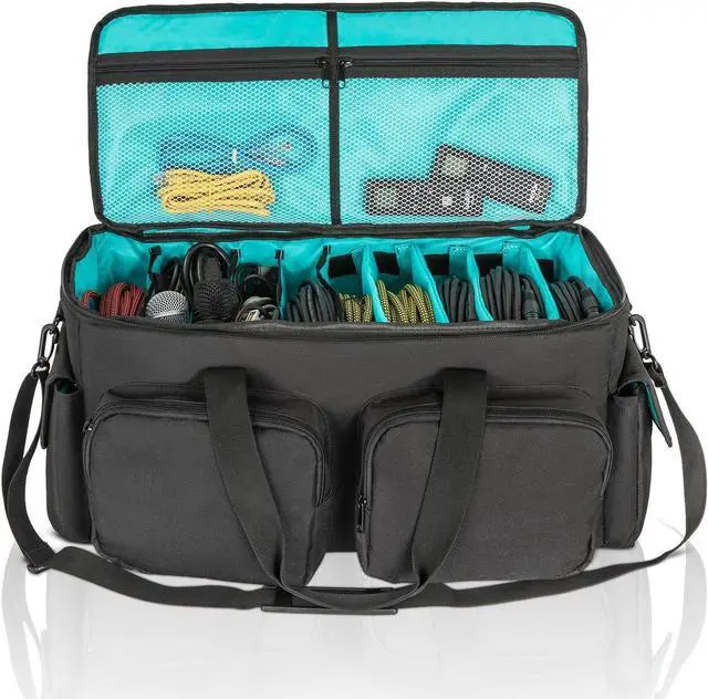 Alt view image 2 of 7 - DJ Cable File Bag, Detachable Padded Bottom and Adjustable Dividers, Stores Music, Audio, and Visual Cabling, Portable Travel Storage and Studio Organization (Blue)