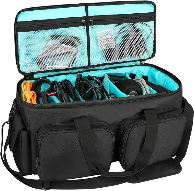 Main image of DJ Cable File Bag, Detachable Padded Bottom and Adjustable Dividers, Stores Music, Audio, and Visual Cabling, Portable Travel Storage and Studio Organization (Blue)