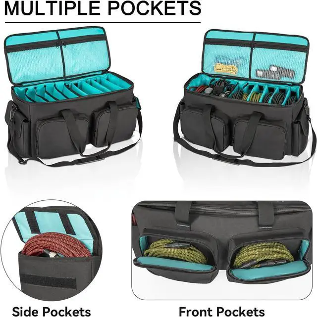 Alt view image 3 of 7 - DJ Cable File Bag, Detachable Padded Bottom and Adjustable Dividers, Stores Music, Audio, and Visual Cabling, Portable Travel Storage and Studio Organization (Blue)