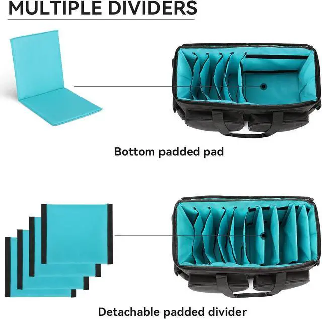 Alt view image 4 of 7 - DJ Cable File Bag, Detachable Padded Bottom and Adjustable Dividers, Stores Music, Audio, and Visual Cabling, Portable Travel Storage and Studio Organization (Blue)