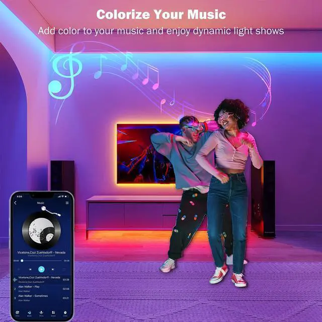 Alt view image 4 of 6 - Led Lights for Bedroom 100 ft (2 Rolls of 50ft) Music Sync Color Changing RGB Led Strip Lights with Remote App Control Bluetooth Led Strip Lights for Room Home Kitchen Party Decor