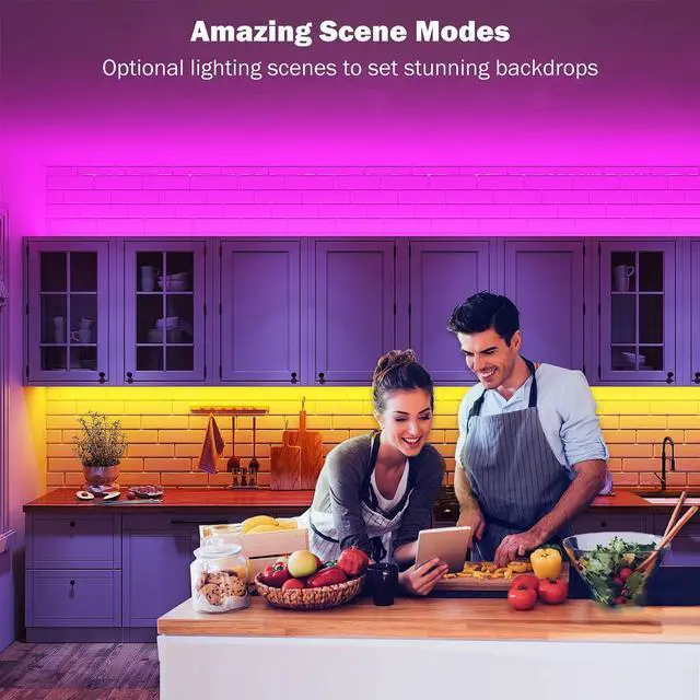 Alt view image 6 of 6 - Led Lights for Bedroom 100 ft (2 Rolls of 50ft) Music Sync Color Changing RGB Led Strip Lights with Remote App Control Bluetooth Led Strip Lights for Room Home Kitchen Party Decor