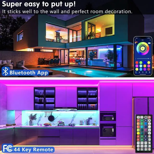 Alt view image 3 of 7 - 100ft Led Strip Lights (2 Rolls of 50ft) Bluetooth Smart App Control Music Sync Color Changing RGB Led Light Strip with Remote Led Lights for Bedroom Room Home Decor Party Festival