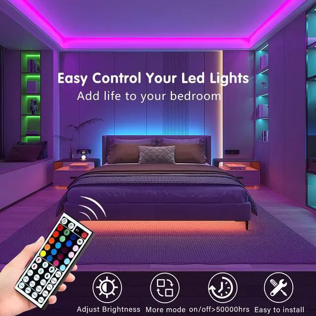 Alt view image 5 of 7 - 100ft Led Strip Lights (2 Rolls of 50ft) Bluetooth Smart App Control Music Sync Color Changing RGB Led Light Strip with Remote Led Lights for Bedroom Room Home Decor Party Festival