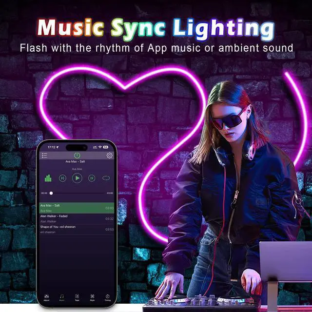 Alt view image 3 of 7 - 16.4ft RGB LED Neon Rope Light with Remote Control Smart Color Changing DIY Mode Neon Flex Strip Lights for Bedroom Indoors Outdoors Decor
