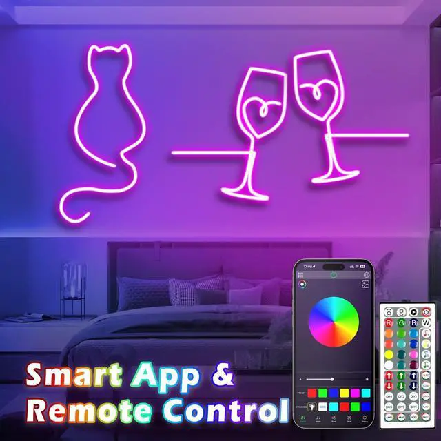 Alt view image 5 of 7 - 16.4ft RGB LED Neon Rope Light with Remote Control Smart Color Changing DIY Mode Neon Flex Strip Lights for Bedroom Indoors Outdoors Decor